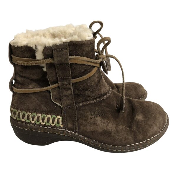 UGG Australia Cove Ankle Boots Size: 7 Brown Lace Up Shearling Suede S/N 5178 - Picture 2 of 6